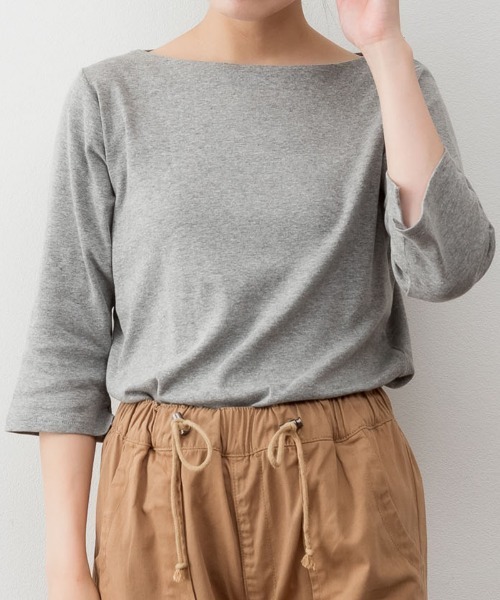 RCD(アールシーディー)の「ボートネック七分袖プルオーバー(Tシャツ/カットソー・レディース・ブラック/カーキ/オフホワイト/杢グレー/チャコールグレー・M/LL/3L/4L/L)」の4枚目の写真