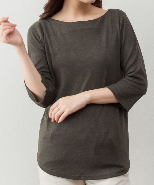 RCD(アールシーディー)の「ボートネック七分袖プルオーバー(Tシャツ/カットソー・レディース・ブラック/カーキ/オフホワイト/杢グレー/チャコールグレー・M/LL/3L/4L/L)」の3枚目の写真