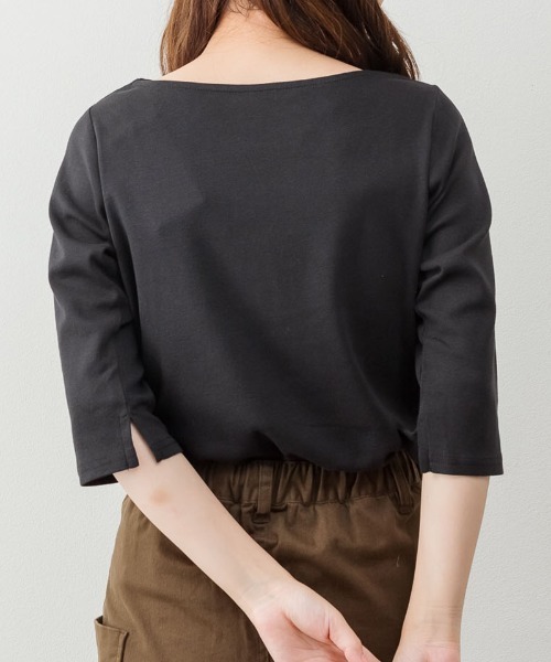 RCD(アールシーディー)の「ボートネック七分袖プルオーバー(Tシャツ/カットソー・レディース・ブラック/カーキ/オフホワイト/杢グレー/チャコールグレー・M/LL/3L/4L/L)」の10枚目の写真