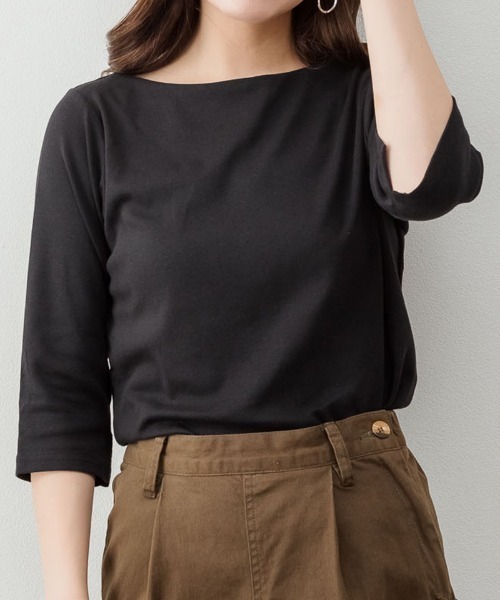 RCD(アールシーディー)の「ボートネック七分袖プルオーバー(Tシャツ/カットソー・レディース・ブラック/カーキ/オフホワイト/杢グレー/チャコールグレー・M/LL/3L/4L/L)」の11枚目の写真