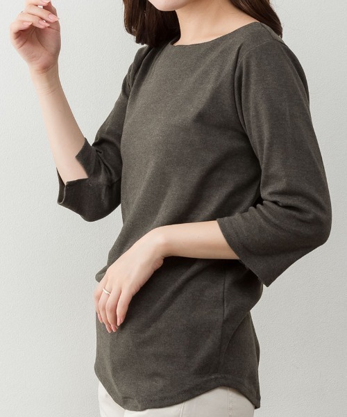 RCD(アールシーディー)の「ボートネック七分袖プルオーバー(Tシャツ/カットソー・レディース・ブラック/カーキ/オフホワイト/杢グレー/チャコールグレー・M/LL/3L/4L/L)」の12枚目の写真
