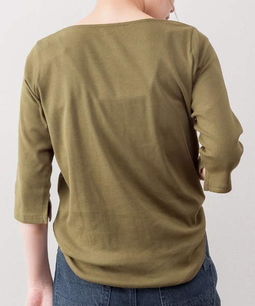 RCD(アールシーディー)の「ボートネック七分袖プルオーバー(Tシャツ/カットソー・レディース・ブラック/カーキ/オフホワイト/杢グレー/チャコールグレー・M/LL/3L/4L/L)」の16枚目の写真