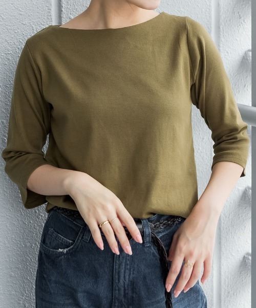 RCD(アールシーディー)の「ボートネック七分袖プルオーバー(Tシャツ/カットソー・レディース・ブラック/カーキ/オフホワイト/杢グレー/チャコールグレー・M/LL/3L/4L/L)」の17枚目の写真