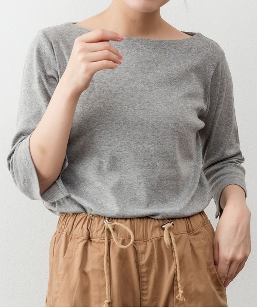 RCD(アールシーディー)の「ボートネック七分袖プルオーバー(Tシャツ/カットソー・レディース・ブラック/カーキ/オフホワイト/杢グレー/チャコールグレー・M/LL/3L/4L/L)」の18枚目の写真