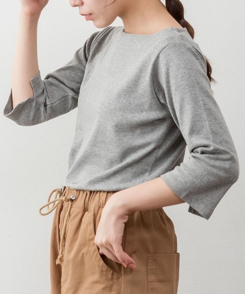 RCD(アールシーディー)の「ボートネック七分袖プルオーバー(Tシャツ/カットソー・レディース・ブラック/カーキ/オフホワイト/杢グレー/チャコールグレー・M/LL/3L/4L/L)」の19枚目の写真