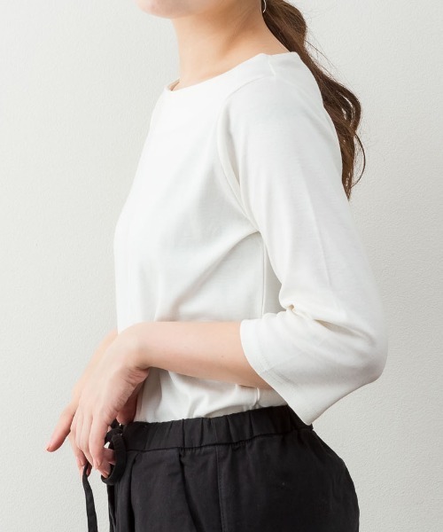 RCD(アールシーディー)の「ボートネック七分袖プルオーバー(Tシャツ/カットソー・レディース・ブラック/カーキ/オフホワイト/杢グレー/チャコールグレー・M/LL/3L/4L/L)」の7枚目の写真