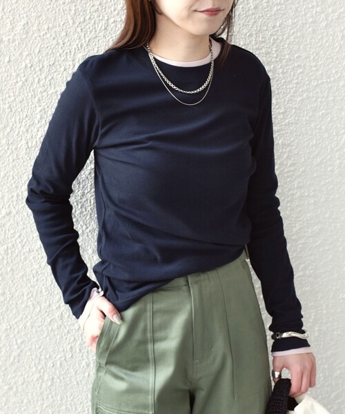 SHIPS Colors(シップス カラーズ)の「SHIPS Colors:〈手洗い可能〉シアー ドライ タッチ インナー TEE◇(Tシャツ/カットソー・レディース・ブラック/ブラウン/オフホワイト/イエロー/ネイビー/ダークグレー/クリーム/ピンク・ONE SIZE)」の6枚目の写真