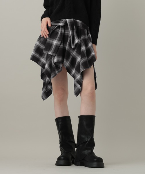 3.3 Field Trip （3.3フィールドトリップ）の「3.3 Field Trip／シャツ風チェックミニスカート（スカート・レディース・ブラウン/ブラック/チャコールグレー/レッド・FREE）」の2枚目の写真