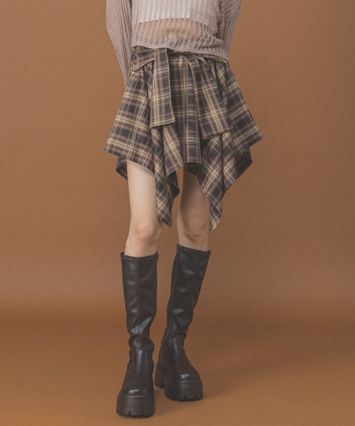 3.3 Field Trip （3.3フィールドトリップ）の「3.3 Field Trip／シャツ風チェックミニスカート（スカート・レディース・ブラウン/ブラック/チャコールグレー/レッド・FREE）」の12枚目の写真