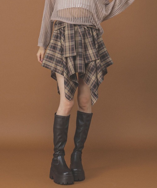 3.3 Field Trip （3.3フィールドトリップ）の「3.3 Field Trip／シャツ風チェックミニスカート（スカート・レディース・ブラウン/ブラック/チャコールグレー/レッド・FREE）」の13枚目の写真