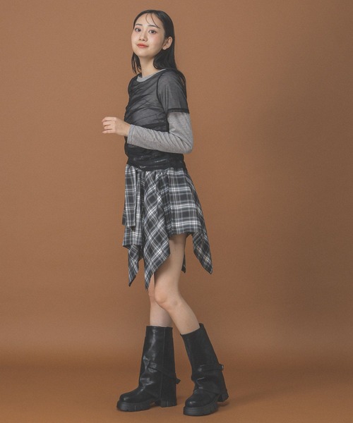 3.3 Field Trip （3.3フィールドトリップ）の「3.3 Field Trip／シャツ風チェックミニスカート（スカート・レディース・ブラウン/ブラック/チャコールグレー/レッド・FREE）」の16枚目の写真