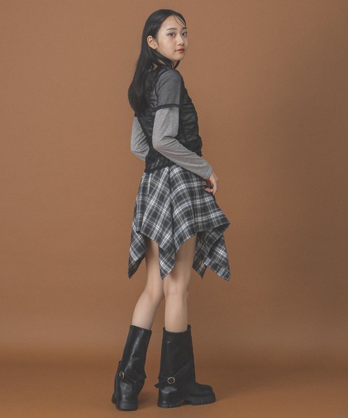 3.3 Field Trip （3.3フィールドトリップ）の「3.3 Field Trip／シャツ風チェックミニスカート（スカート・レディース・ブラウン/ブラック/チャコールグレー/レッド・FREE）」の17枚目の写真
