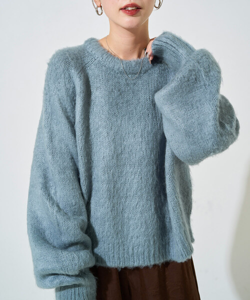 FREAK'S STORE（フリークスストア）の「限定展開　カラー シャギー ニット ショート プルオーバー（ニット/セーター・レディース・イエロー/グリーン/ピンク/ブラック/ブルー/グレー/ナチュラル・ﾌﾘ-）」の5枚目の写真