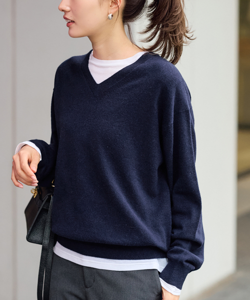 フレームワーク カシミヤ ウール 両畦プルオーバー アゼ ニット 紺 ざっくり フレームワーク カシミヤ ウール 両畦プルオーバー アゼ ニット 紺