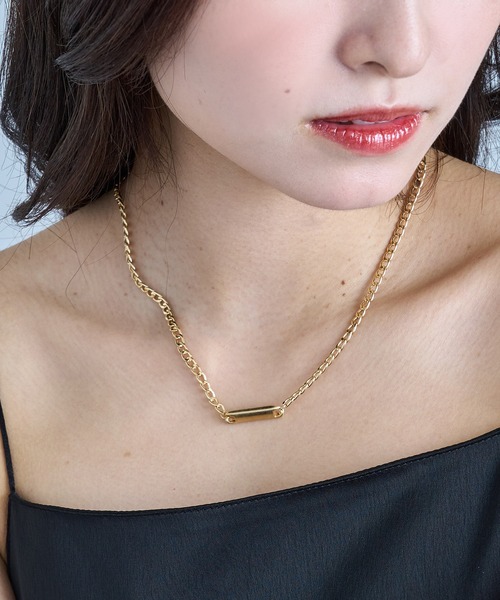 SETUP7(セットアップセブン)の「【SETUP7】ネックレス Awesome ニッケルフリー メタル ライン プレート キヘイチェーン ショートネックレス(ネックレス・レディース・ブラック/ゴールド/シルバー・FREE)」の1枚目の写真