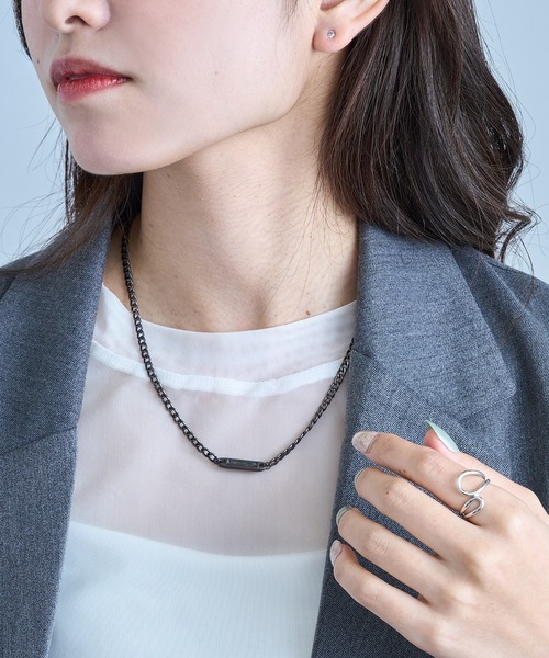 SETUP7(セットアップセブン)の「【SETUP7】ネックレス Awesome ニッケルフリー メタル ライン プレート キヘイチェーン ショートネックレス(ネックレス・レディース・ブラック/ゴールド/シルバー・FREE)」の2枚目の写真