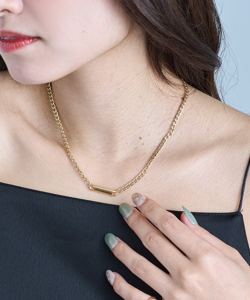 SETUP7(セットアップセブン)の「【SETUP7】ネックレス Awesome ニッケルフリー メタル ライン プレート キヘイチェーン ショートネックレス(ネックレス・レディース・ブラック/ゴールド/シルバー・FREE)」の4枚目の写真