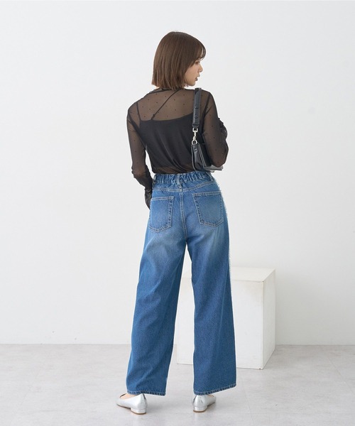 earth music&ecology（アースミュージックアンドエコロジー）の「ワイドフリンジデニムパンツ（デニムパンツ・レディース・ライトインディゴブルー/インディゴブルー・S/M）」の13枚目の写真