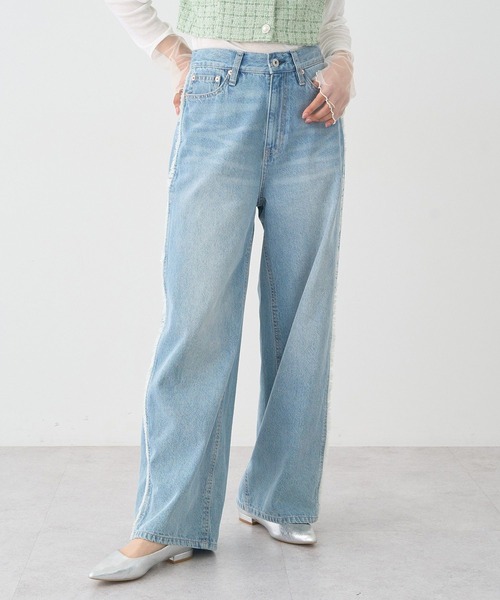 earth music&ecology（アースミュージックアンドエコロジー）の「ワイドフリンジデニムパンツ（デニムパンツ・レディース・ライトインディゴブルー/インディゴブルー・S/M）」の18枚目の写真