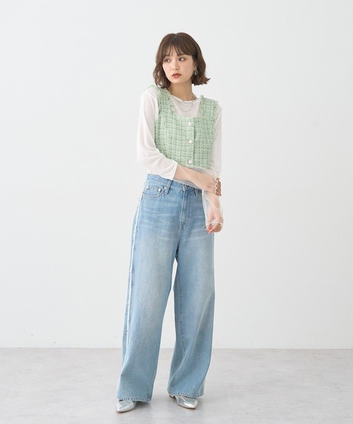 earth music&ecology（アースミュージックアンドエコロジー）の「ワイドフリンジデニムパンツ（デニムパンツ・レディース・ライトインディゴブルー/インディゴブルー・S/M）」の19枚目の写真