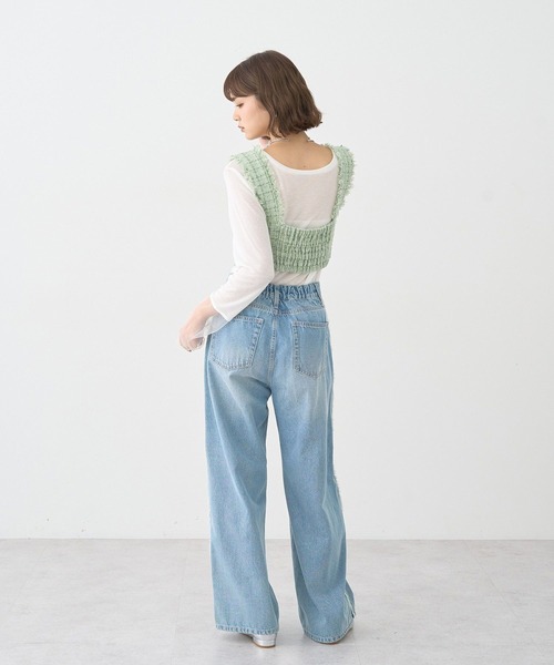 earth music&ecology（アースミュージックアンドエコロジー）の「ワイドフリンジデニムパンツ（デニムパンツ・レディース・ライトインディゴブルー/インディゴブルー・S/M）」の21枚目の写真