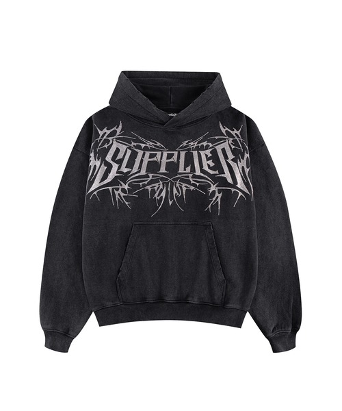 SUPPLIER(サプライヤー)の「ジップフーディ|Vintage Wash Tribal Rhinestone Logo Hoodie|SUPPLIER(パーカー・メンズ・ブラック/レッド・SMALL/MEDIUM/LARGE/X-LARGE)」の2枚目の写真