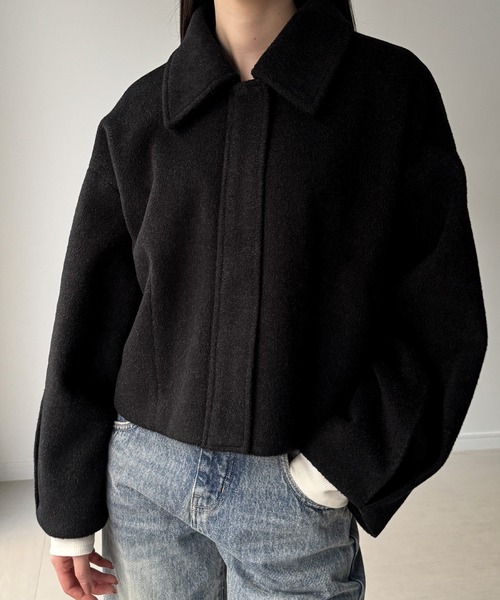 JUNOAH(ジュノア)の「ステンカラーショートコート(ステンカラーコート・レディース・ダークグレー/ブラック/アイボリー・SMALL/MEDIUM/LARGE)」の13枚目の写真