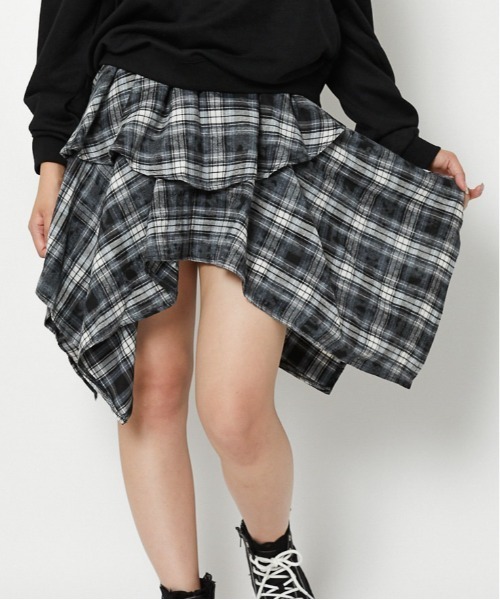 GORGE（ゴージ）の「《イレヘムフレア×ダメージ風チェック》レディース ミニスカート 個性派 春夏秋冬（スカート・レディース・グレー/ブラウン・F）」の2枚目の写真