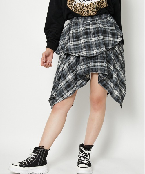 GORGE（ゴージ）の「《イレヘムフレア×ダメージ風チェック》レディース ミニスカート 個性派 春夏秋冬（スカート・レディース・グレー/ブラウン・F）」の3枚目の写真