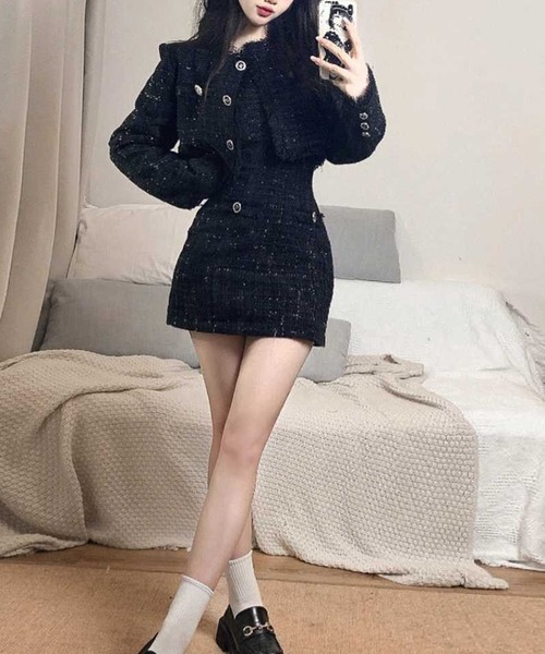 GLAMOROUS JANE（グラマラスジェーン）の「ラメツイードワンピース×ジャケット2点セット（セットアップ・レディース・ブラック・M/L）」の5枚目の写真