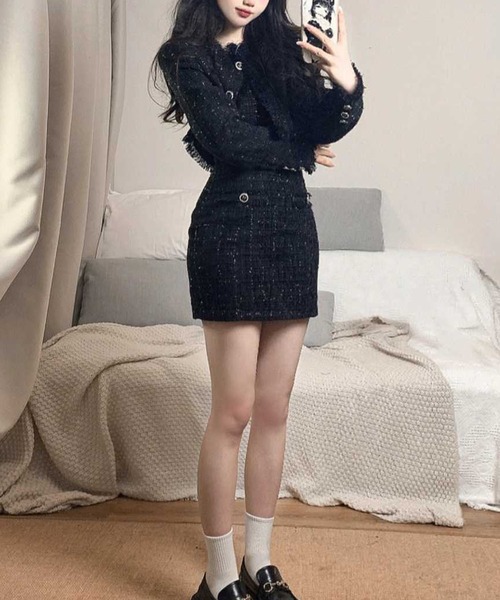 GLAMOROUS JANE（グラマラスジェーン）の「ラメツイードワンピース×ジャケット2点セット（セットアップ・レディース・ブラック・M/L）」の6枚目の写真