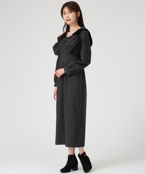 MISCH MASCH(ミッシュマッシュ)の「ショルダーフリルIラインワンピース(ジャンパースカート・レディース・ブラウン/グレー・S/M)」の12枚目の写真