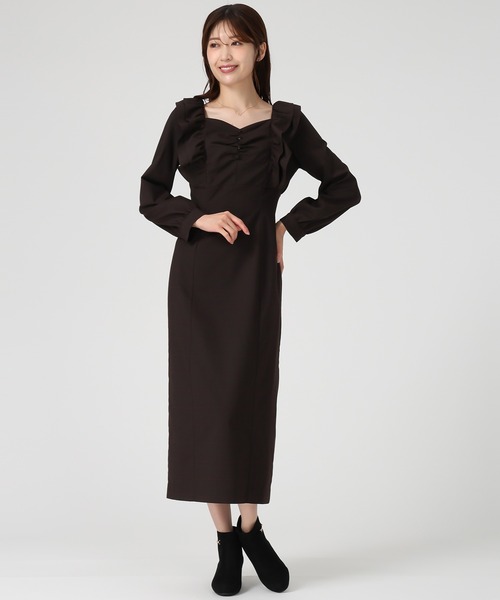 セール】2025秋冬新作 ショルダーフリルIラインワンピース（ジャンパー