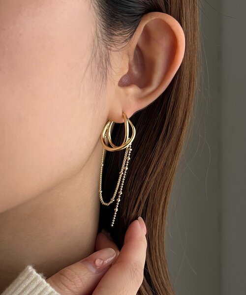 CAPRICIEUX LE'MAGE（カプリシューレマージュ）の「〈GOLDY/ゴールディ〉2連フープツブチェーンピアス（ピアス（両耳用）・レディース・シルバー/ゴールド・FREE）」の5枚目の写真