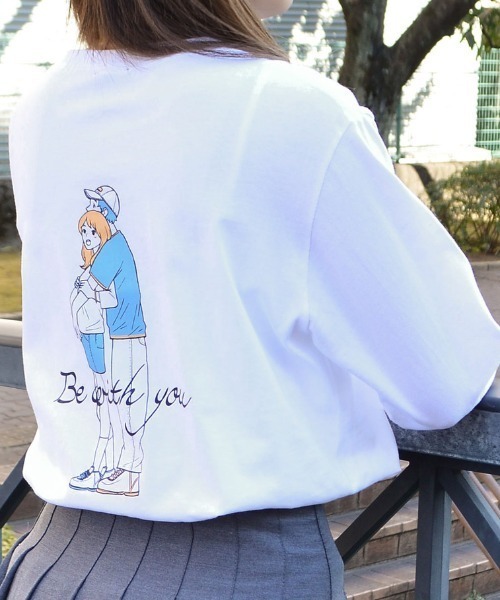 DOUBLE STEAL(ダブルスティール)の「カップルイラストロンT(Be with you)(Tシャツ/カットソー・メンズ・ホワイト/ブラック/アッシュグレー・LARGE/MEDIUM)」の2枚目の写真