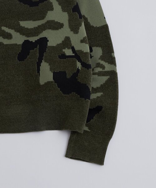 ブリーフィング　ニット　セーター　迷彩　アーミー　XL〜XXL相当　ウール100 セール】KOOKYNモール糸カモ柄クルーニット（ニット/セーター）｜WHO'S