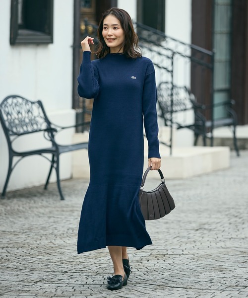 LACOSTE（ラコステ）の「ローウエストリブニットドレス / フレアワンピース（ワンピース・レディース・ダークブラウン/ネイビー/オフホワイト・36/34/38/40）」の18枚目の写真