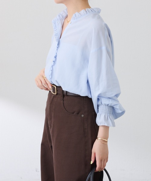 COLLAGE GALLARDAGALANTE（コラージュガリャルダガランテ）の「フリルカラーシャツ（シャツ/ブラウス・レディース・ベージュ/サックスブルー・FREE）」の13枚目の写真