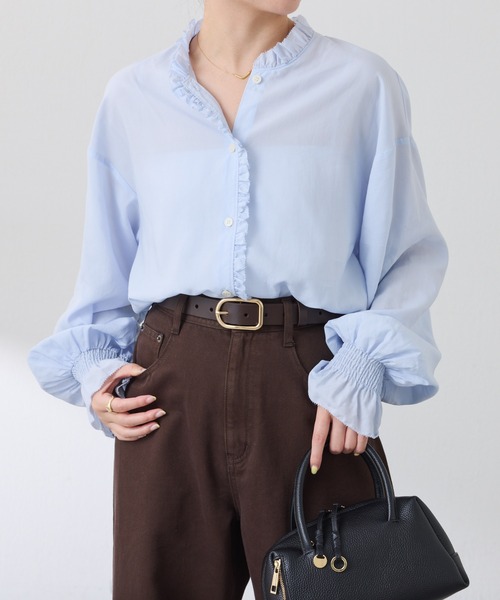 COLLAGE GALLARDAGALANTE（コラージュガリャルダガランテ）の「フリルカラーシャツ（シャツ/ブラウス・レディース・ベージュ/サックスブルー・FREE）」の12枚目の写真