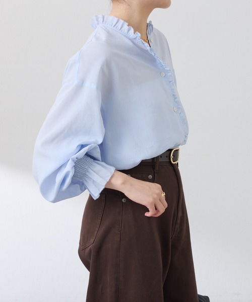 COLLAGE GALLARDAGALANTE（コラージュガリャルダガランテ）の「フリルカラーシャツ（シャツ/ブラウス・レディース・ベージュ/サックスブルー・FREE）」の15枚目の写真