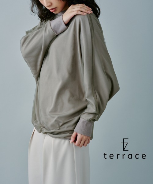 terrace(テラス)の「オーバーチュールドルマンプルオーバー(Tシャツ/カットソー・レディース・ブラック/オフホワイト/アッシュグレー・MEDIUM)」の3枚目の写真