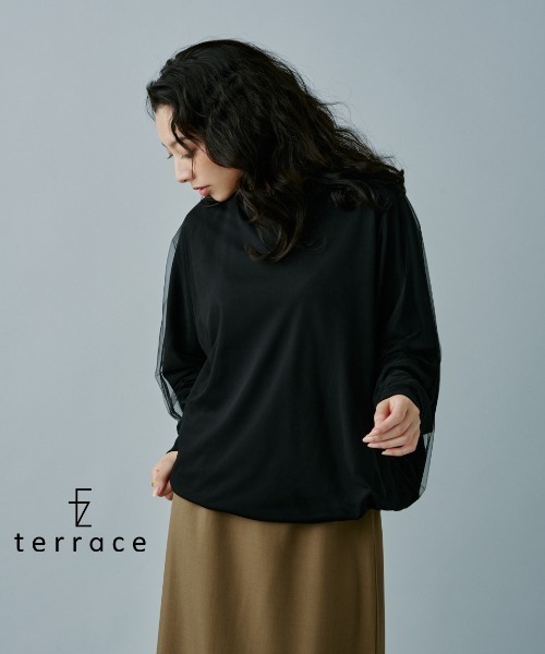 terrace(テラス)の「オーバーチュールドルマンプルオーバー(Tシャツ/カットソー・レディース・ブラック/オフホワイト/アッシュグレー・MEDIUM)」の2枚目の写真