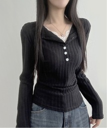 黒カーディガン トップス　カットソー　Tシャツ セール】【WEB限定】・【サステナブル】カットオフコンビTシャツ