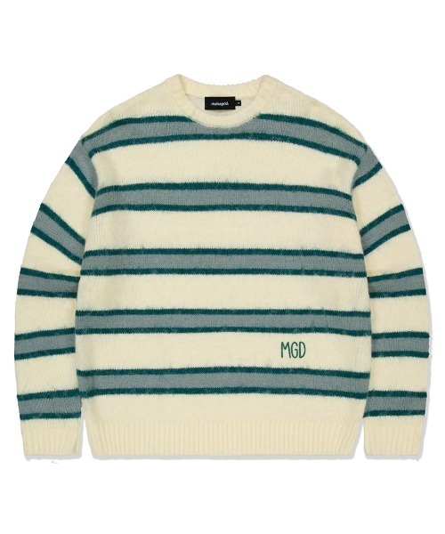 MAHAGRID(マハグリッド)の「『mahagrid/マハグリッド』 HAIRY STRIPE KNIT SWEATER/ヘアリーボーダー ニットシャツ(ニット/セーター・レディース・ネイビー/アイボリー/ボルドー・L/M)」の2枚目の写真