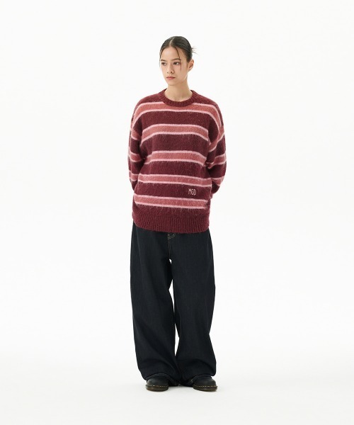 MAHAGRID(マハグリッド)の「『mahagrid/マハグリッド』 HAIRY STRIPE KNIT SWEATER/ヘアリーボーダー ニットシャツ(ニット/セーター・レディース・ネイビー/アイボリー/ボルドー・L/M)」の18枚目の写真