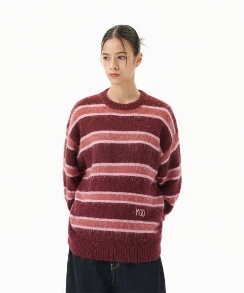 MAHAGRID(マハグリッド)の「『mahagrid/マハグリッド』 HAIRY STRIPE KNIT SWEATER/ヘアリーボーダー ニットシャツ(ニット/セーター・レディース・ネイビー/アイボリー/ボルドー・L/M)」の16枚目の写真