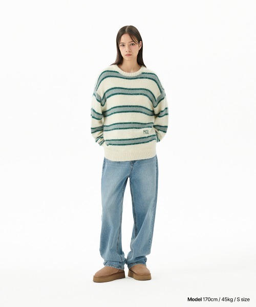 MAHAGRID(マハグリッド)の「『mahagrid/マハグリッド』 HAIRY STRIPE KNIT SWEATER/ヘアリーボーダー ニットシャツ(ニット/セーター・レディース・ネイビー/アイボリー/ボルドー・L/M)」の6枚目の写真