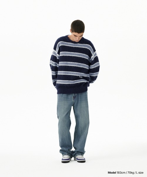 MAHAGRID(マハグリッド)の「『mahagrid/マハグリッド』 HAIRY STRIPE KNIT SWEATER/ヘアリーボーダー ニットシャツ(ニット/セーター・レディース・ネイビー/アイボリー/ボルドー・L/M)」の14枚目の写真
