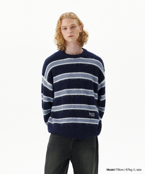 MAHAGRID(マハグリッド)の「『mahagrid/マハグリッド』 HAIRY STRIPE KNIT SWEATER/ヘアリーボーダー ニットシャツ(ニット/セーター・レディース・ネイビー/アイボリー/ボルドー・L/M)」の11枚目の写真