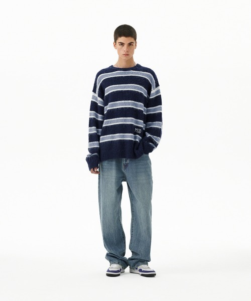 MAHAGRID(マハグリッド)の「『mahagrid/マハグリッド』 HAIRY STRIPE KNIT SWEATER/ヘアリーボーダー ニットシャツ(ニット/セーター・レディース・ネイビー/アイボリー/ボルドー・L/M)」の15枚目の写真